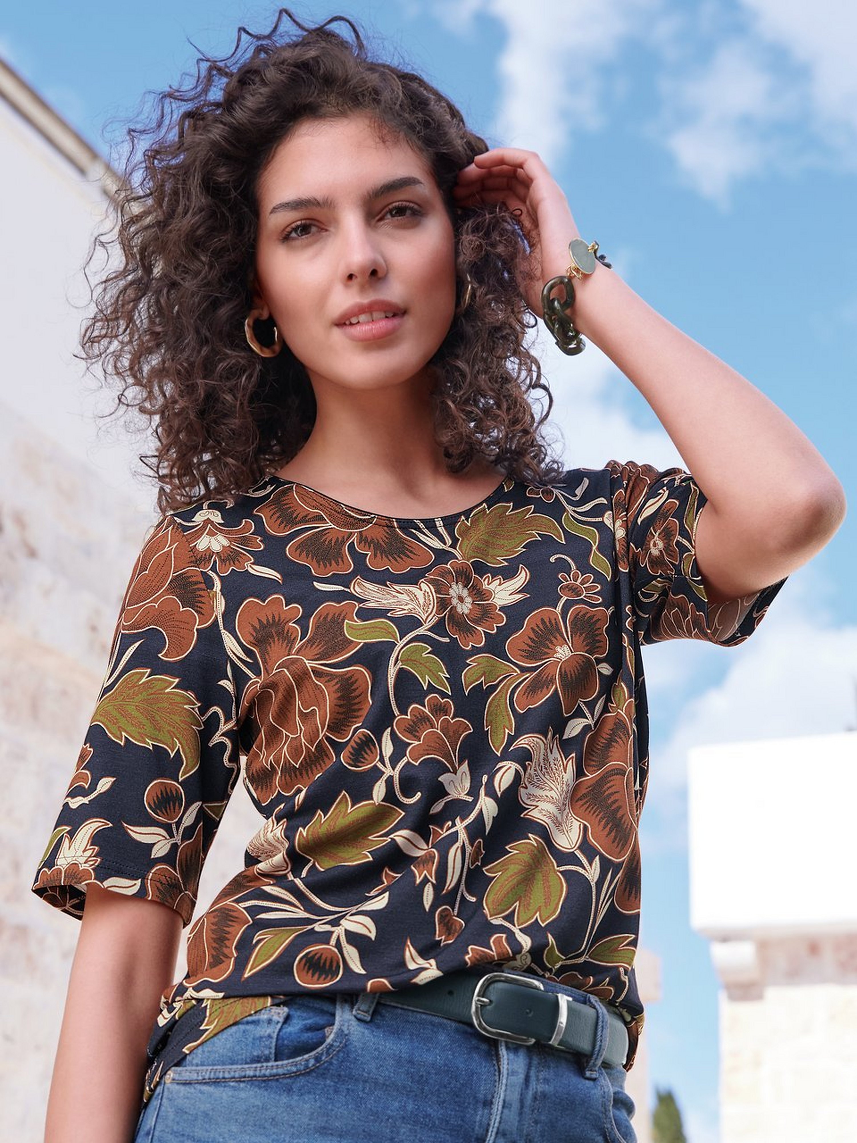 Rundhals-Shirt mit 1/2-Arm