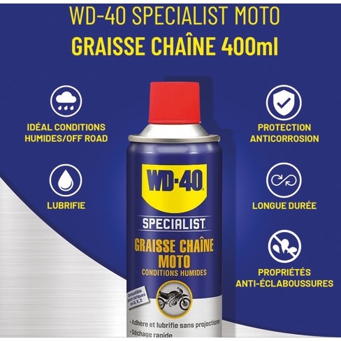 Graisse Chaîne Moto conditions humides WD-40 Specialist - Aérosol de 400 ml