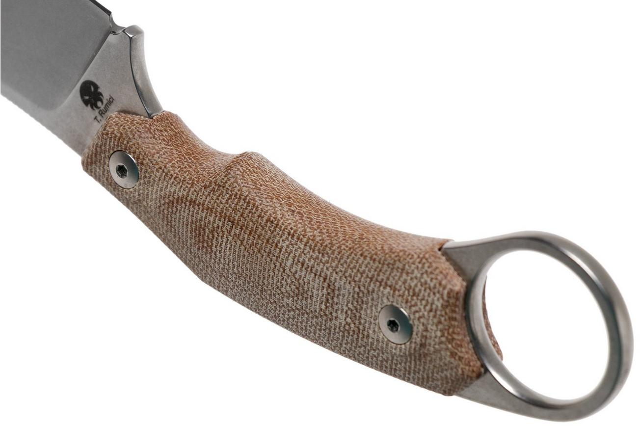 LionSteel H1 Skinner CVN Natural Canvas Micarta vaststaand mes, Tommaso Rumici design