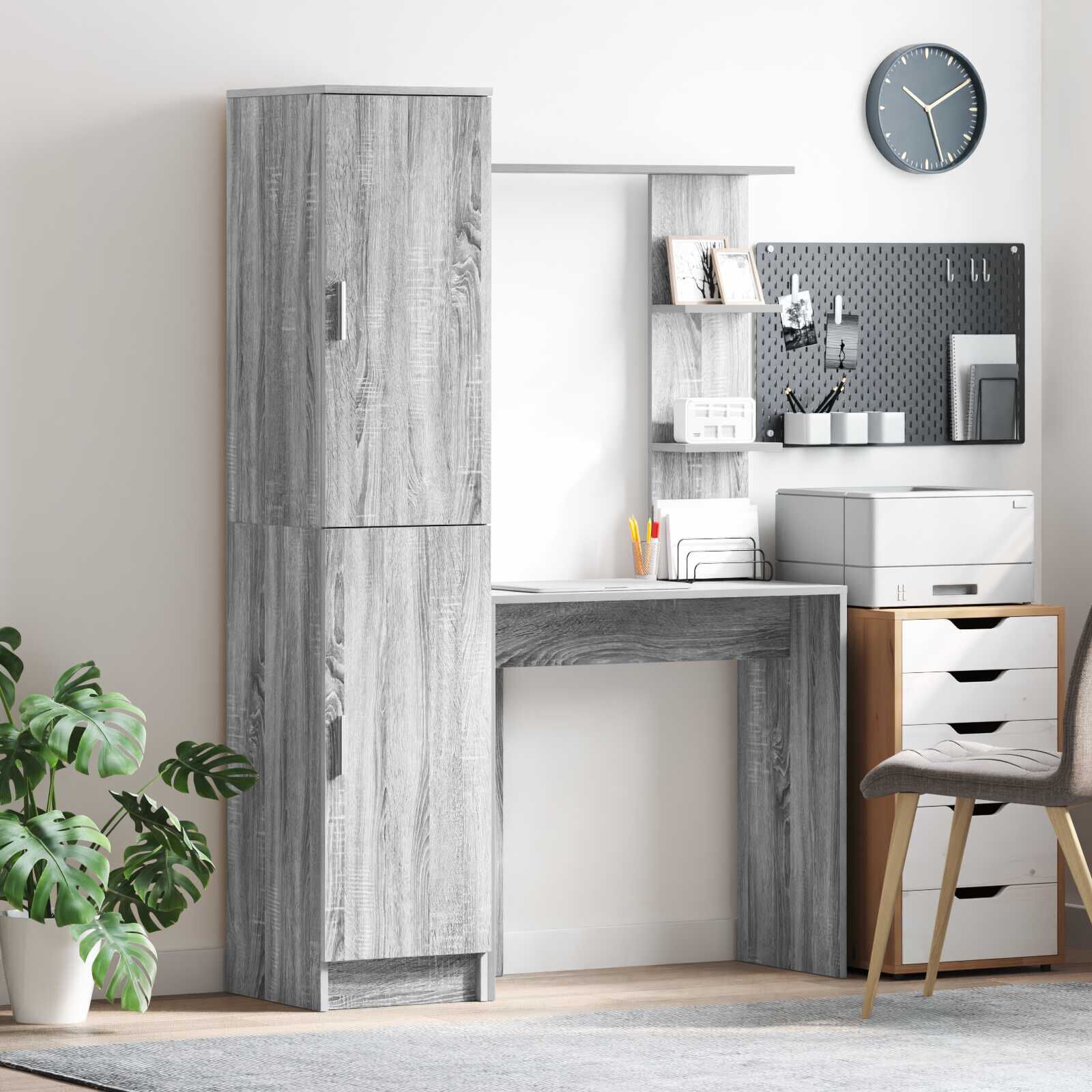 vidaXL Opbergbureau met plank 2 st. Sonoma eiken grijs
