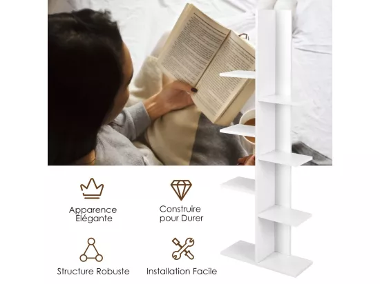 Bibliothèque forme arbre à 8 niveaux, étagère de rangement pour enfants/adultes, blanc