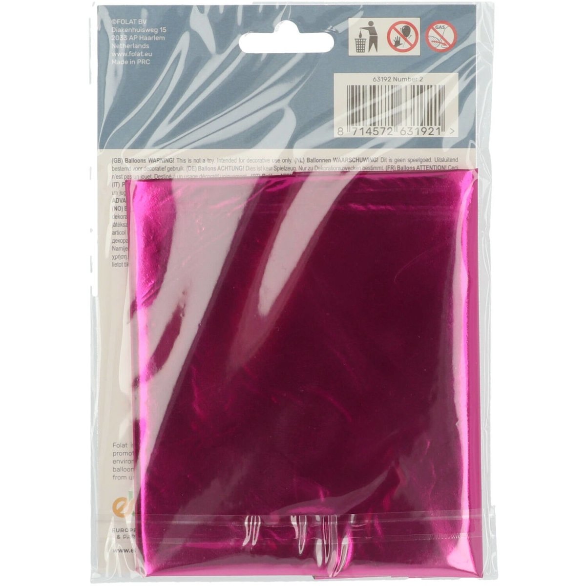 Folie Ballon Cijfer 2 Fuchsia Metallic XL 86cm leeg