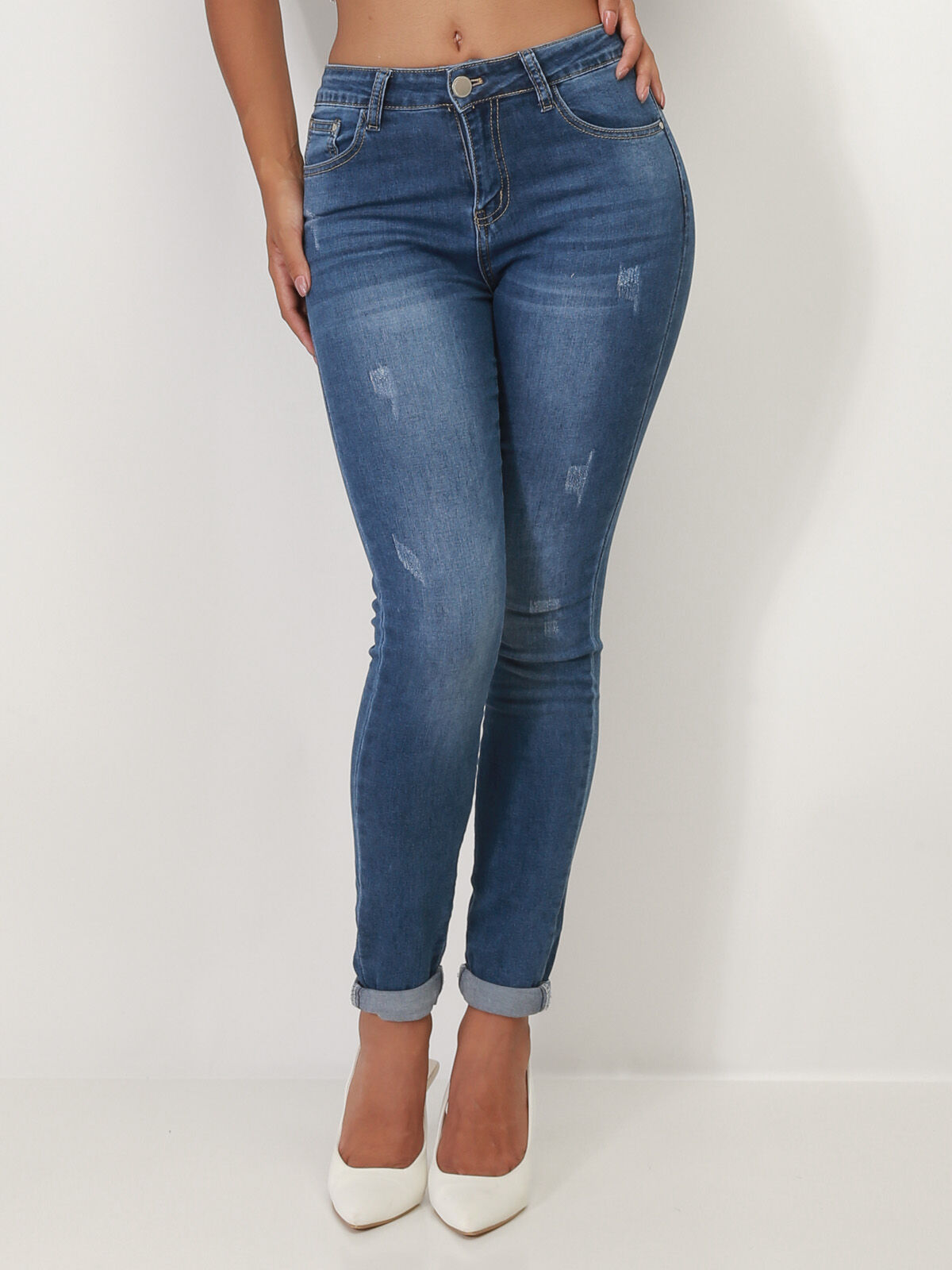 Jeans skinny avec éraflures- Bleu