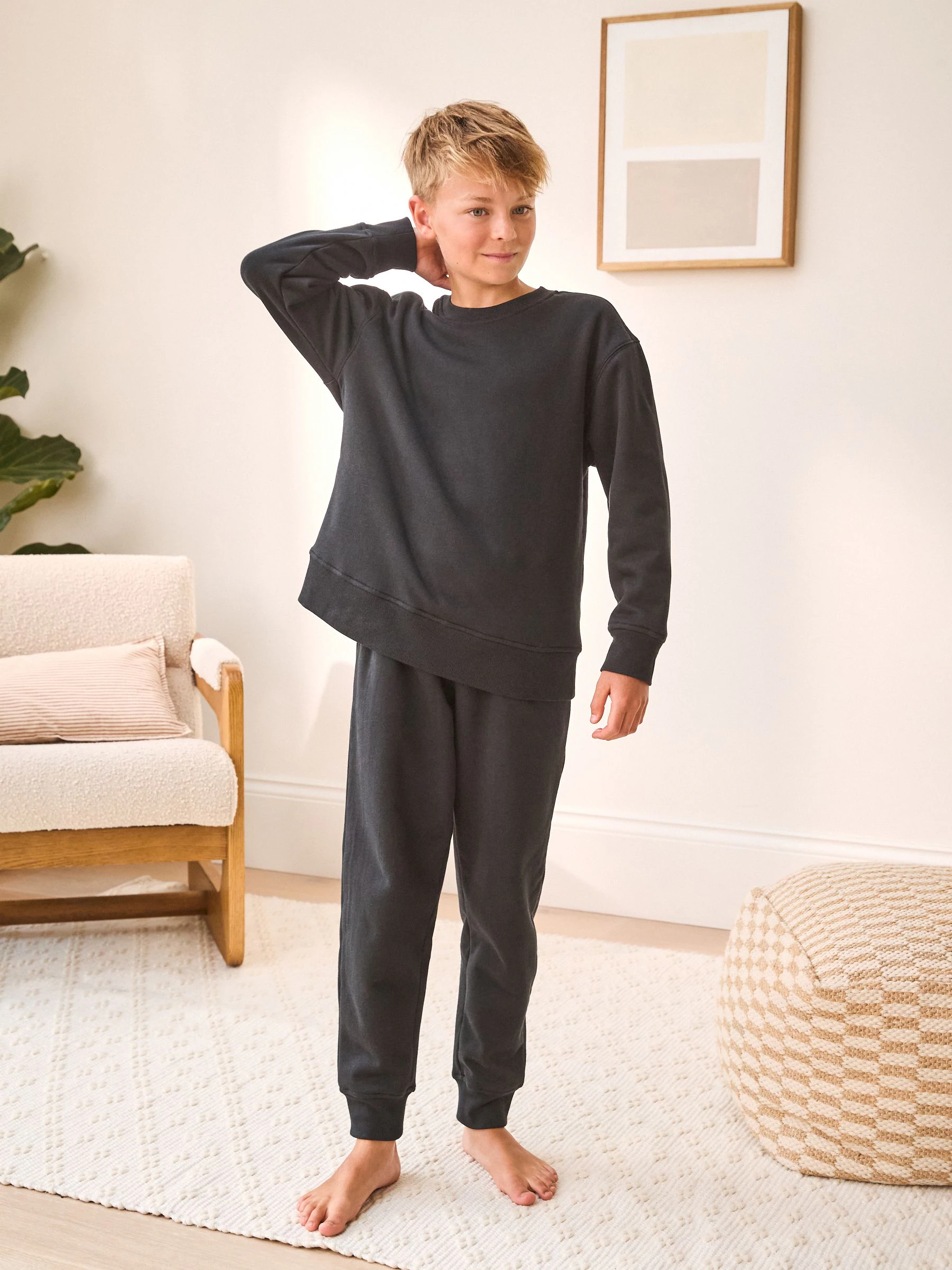 Zwart - Enkele behaaglijke fleece pyjama (3 - 16 jr)