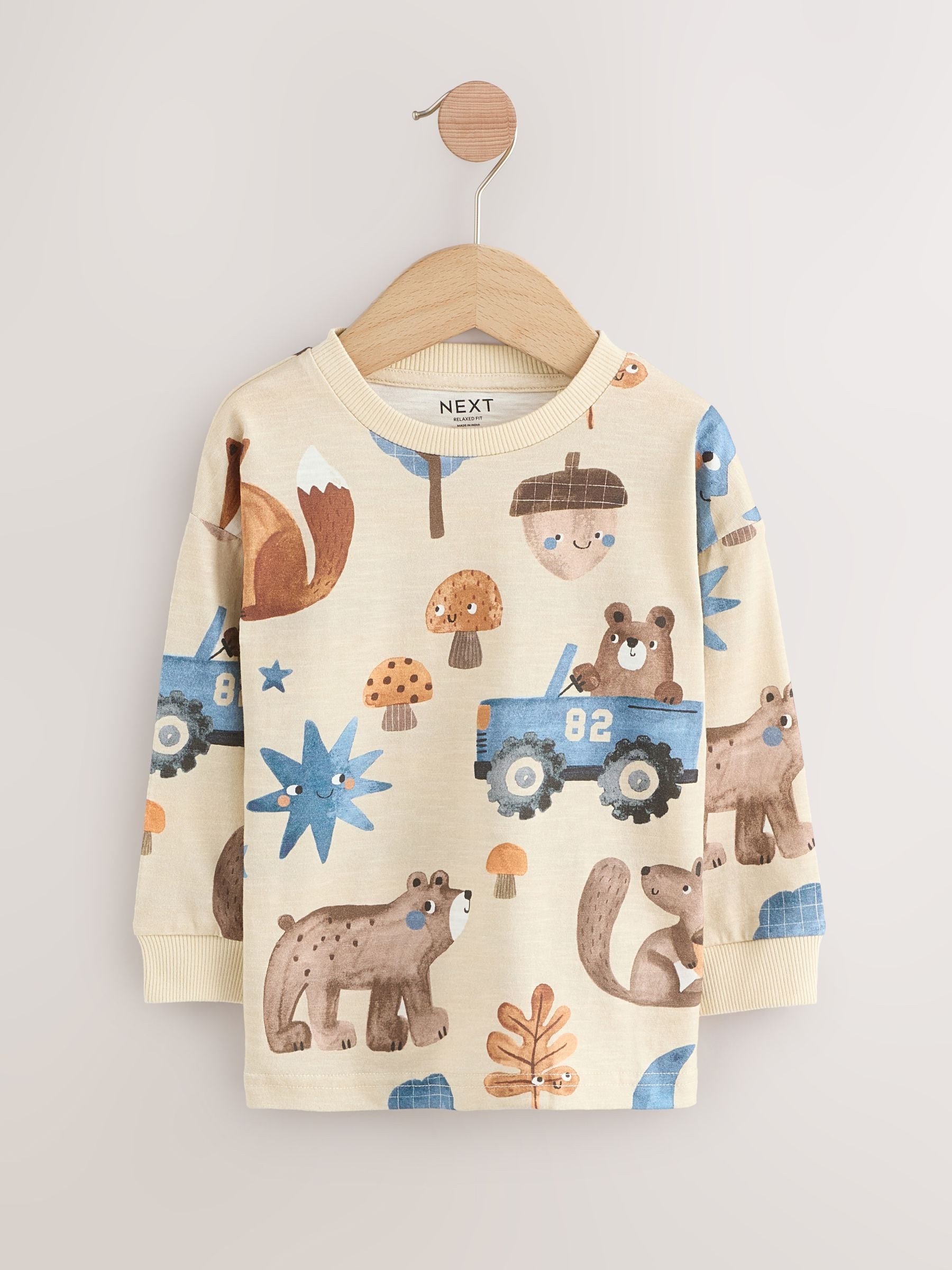 Blauw Woodland - Set van 3 T-shirts met lange mouwen en applicatie (3mnd-7jr)