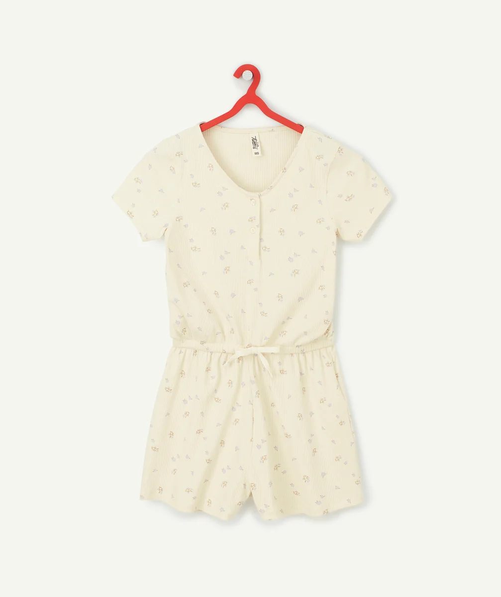 PYJAMA ÉCRU CÔTELÉ IMPRIMÉ FLEURI FILLE