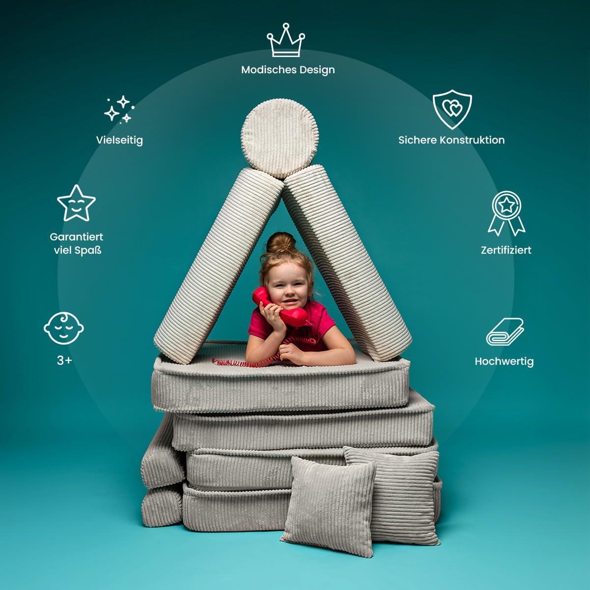 MEOWBABY Kindersofa – Spielsofa für Kinder – Weiche Klappsofa mit Schlaffunktion – Kuschelecke für Kinderzimmer, Aesthetic, Puderrosa