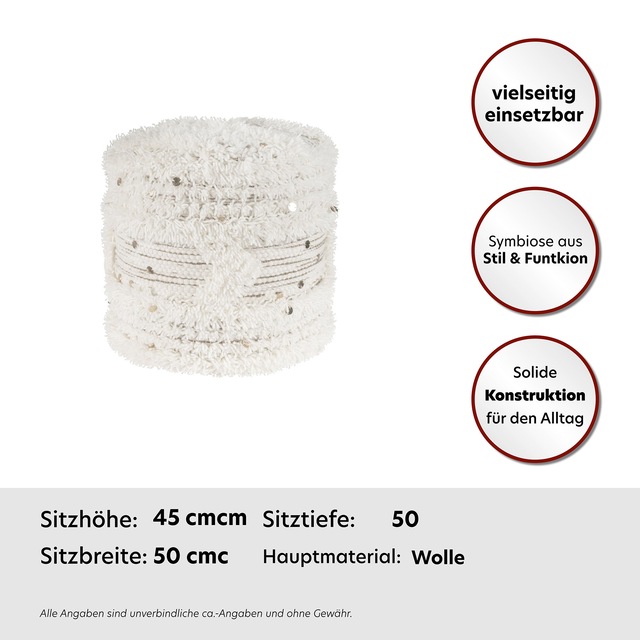 Kayoom Pouf »Bohist 425 35cm x 35cm,   Strukturen mit Fransen und Quasten« 1 Stk. tlg. handgefertigt, Unikat, sehr gut kombinierbar, vielfältig im Einsatz