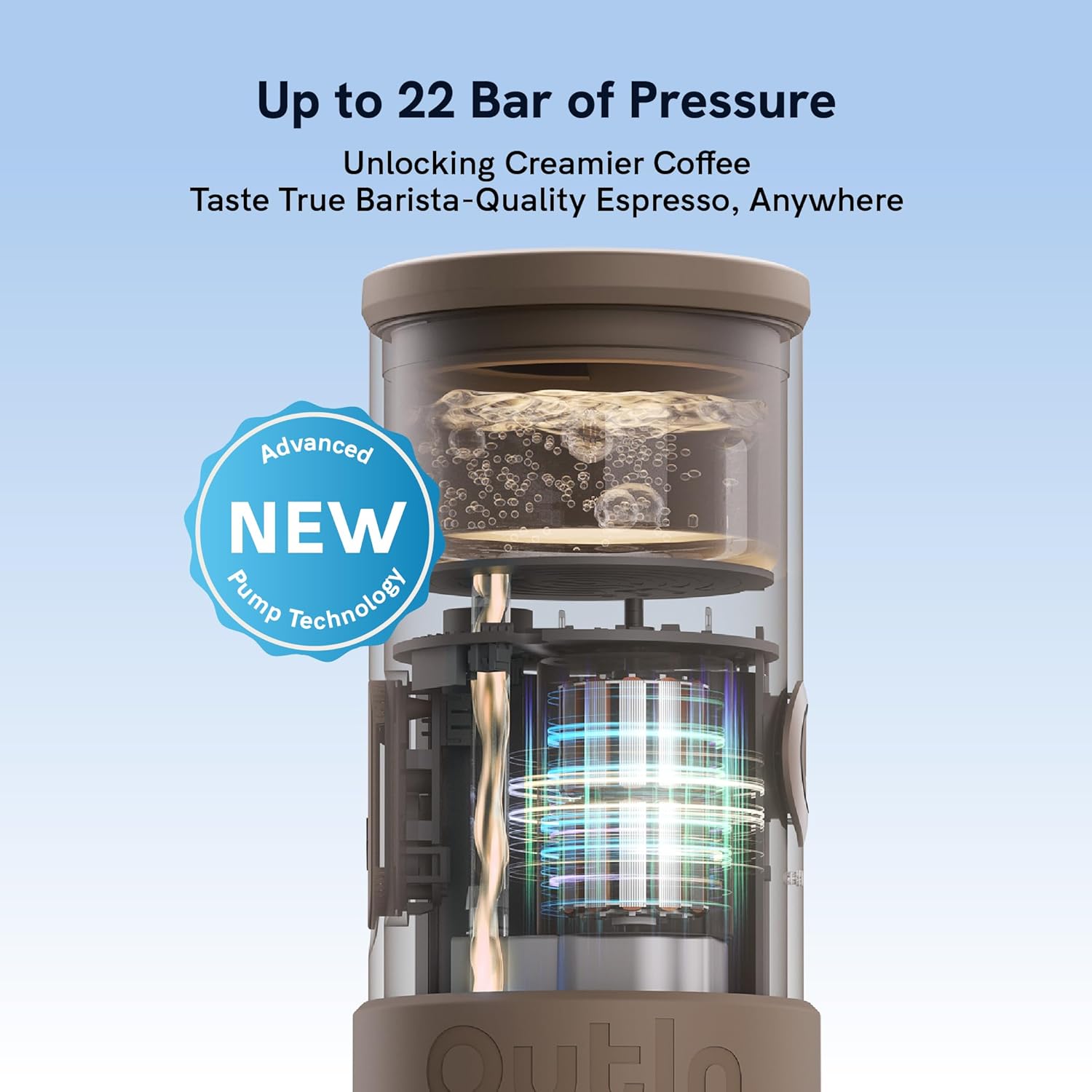 OutIn Mino Tragbare Elektrische Espressomaschine, Hochleistungsversion, Mini Camping Kaffeemaschine für Reisen, Taschenformat mit USB-C Selbstheizung für Abenteuer und Höhenlagen