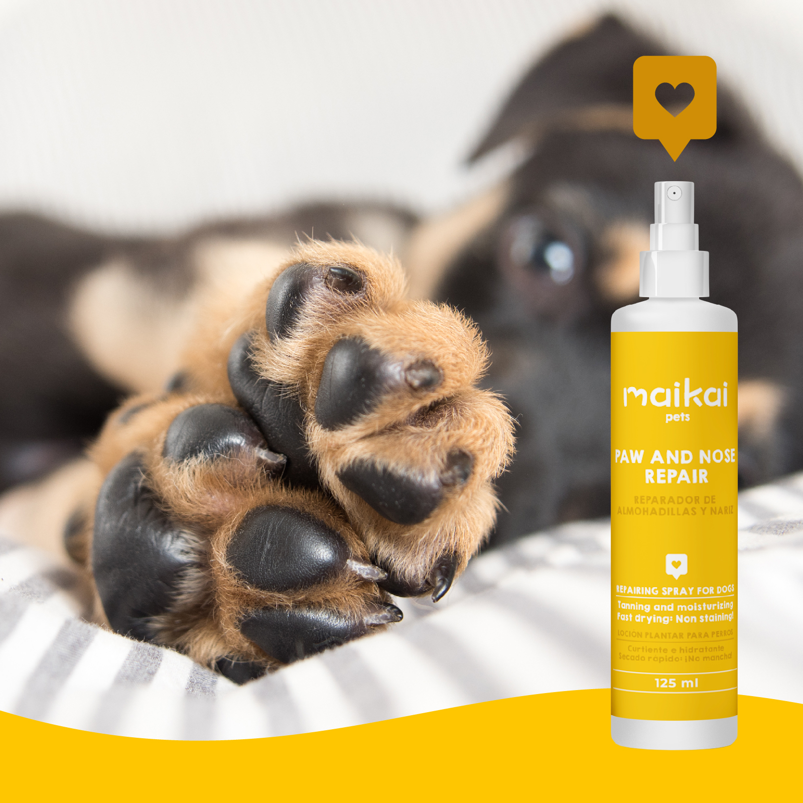 Spray protetor para patas de cães. 125ml. 100% Natural. MAIKAI PETS.