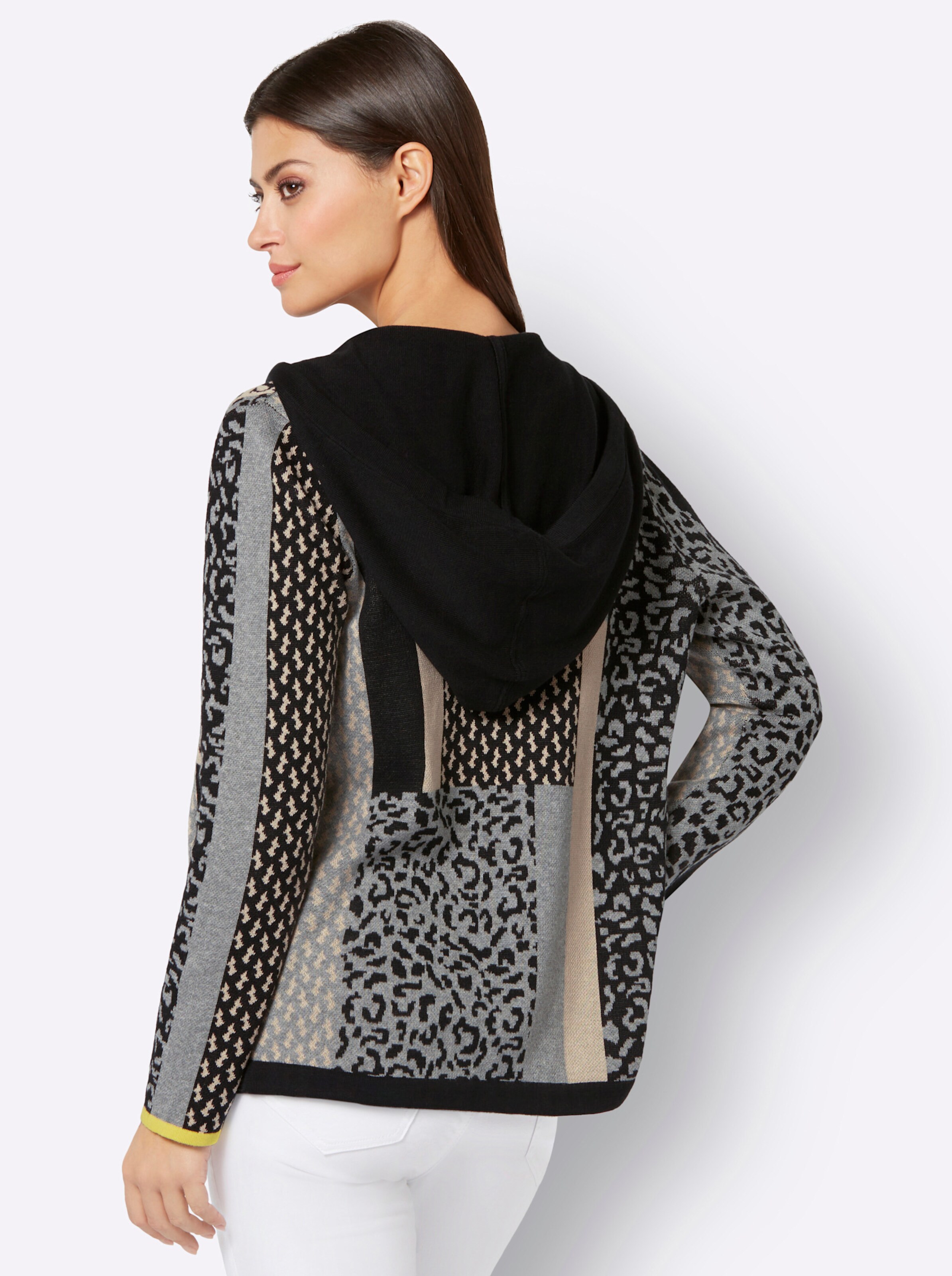 Jacquard-Strickjacke in schwarz-hellgrau-gemustert