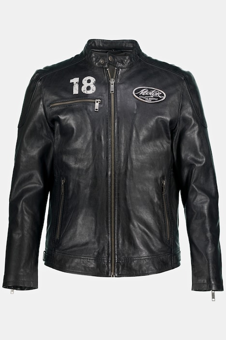 Jacke, Leder, Lammnappa, Stehkragen, Rücken Print