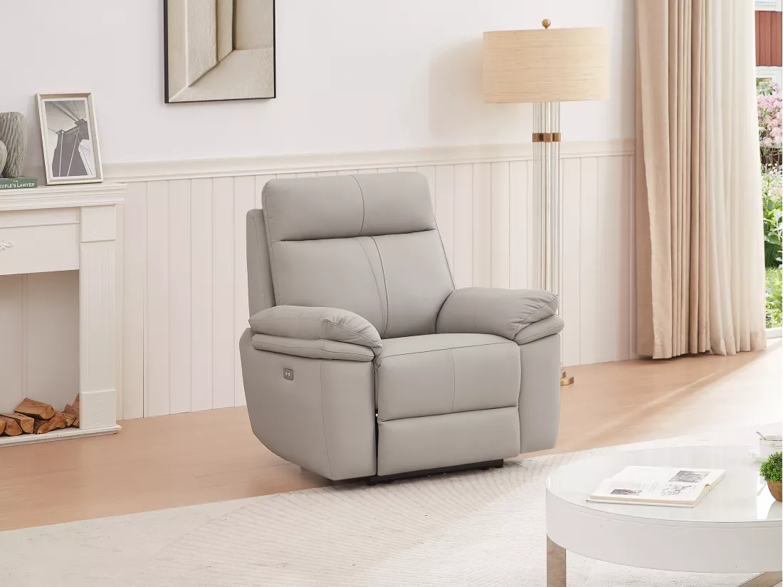 Fauteuil relax électrique en cuir gris clair MESOLA