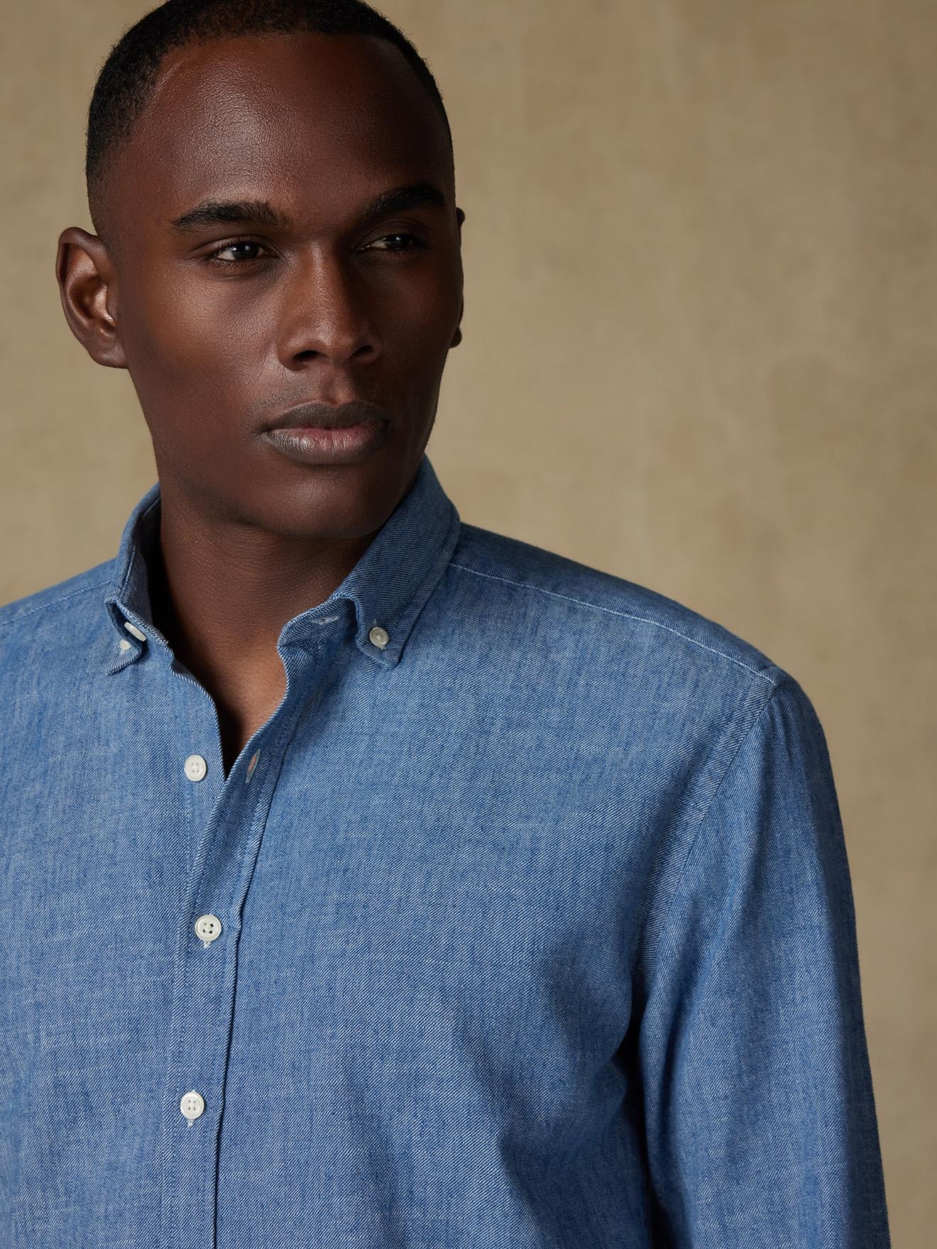 Chemise cintrée Erick indigo - Col Boutonné