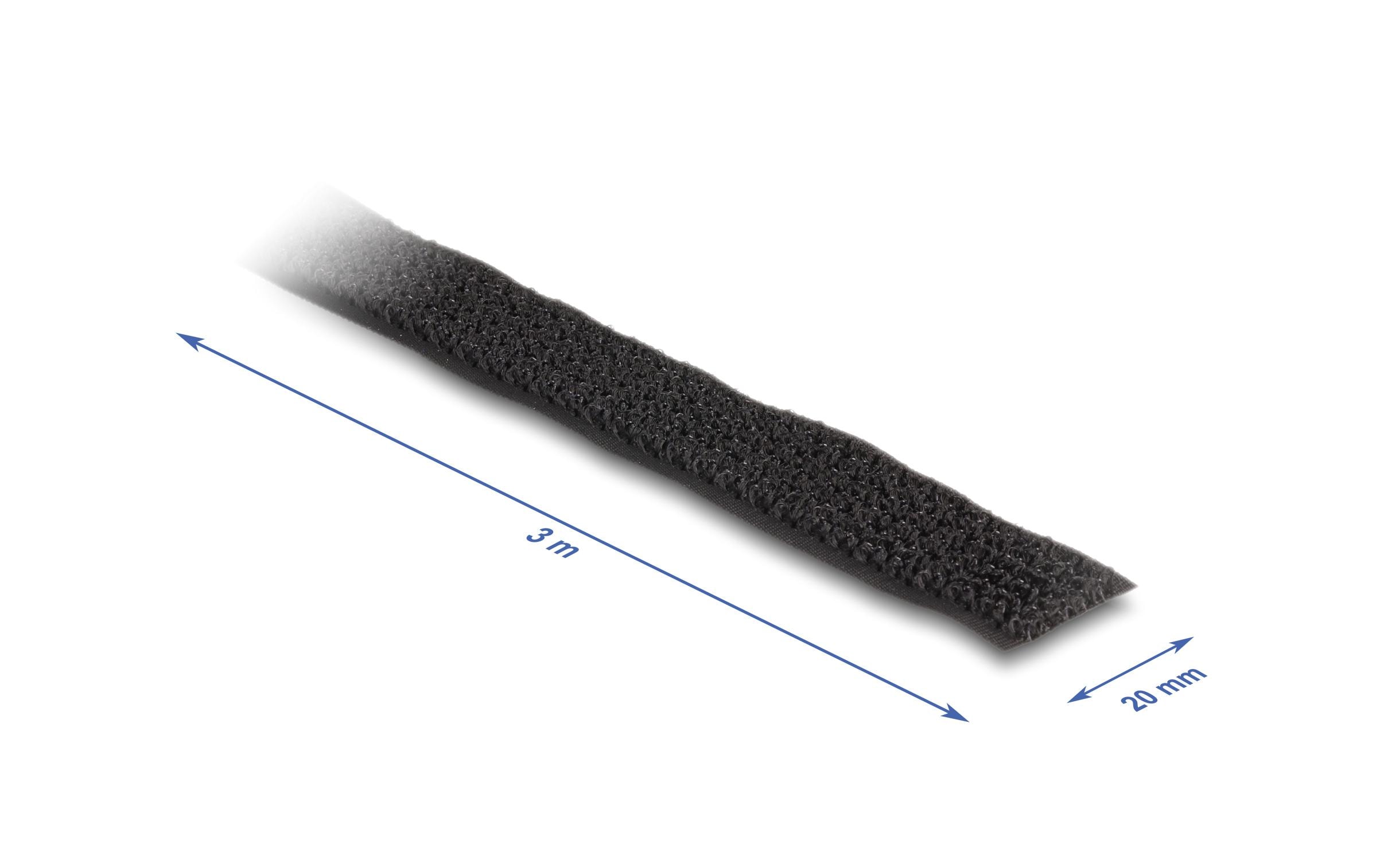 Klettband auf Rolle mit Schlaufe Schwarz, 3 mDelock Klettband auf Rolle mit Schlaufe L 3 m x B 20 mm schwarz