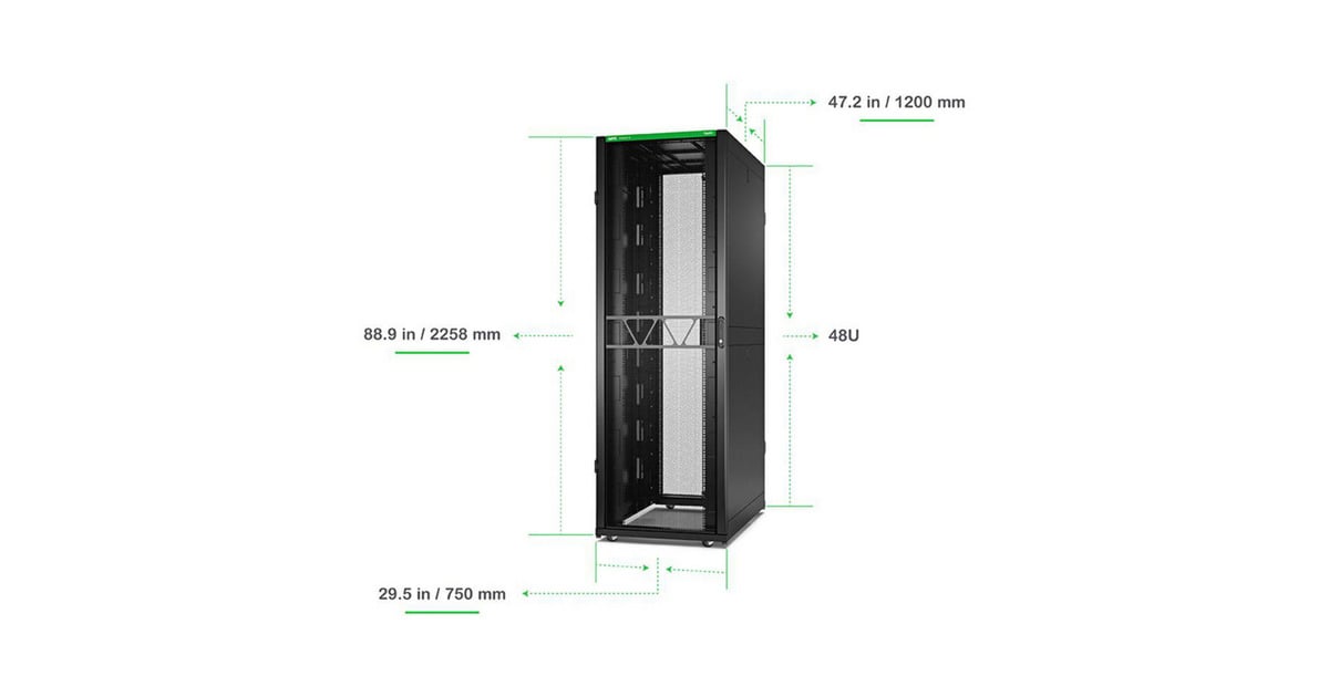 APCNetShelter SX Gen 2 AR3357B2, 48U server rack  (Zwart/groen, 75(b) x 225,8(h) x 120(d) cm, met zijkanten)