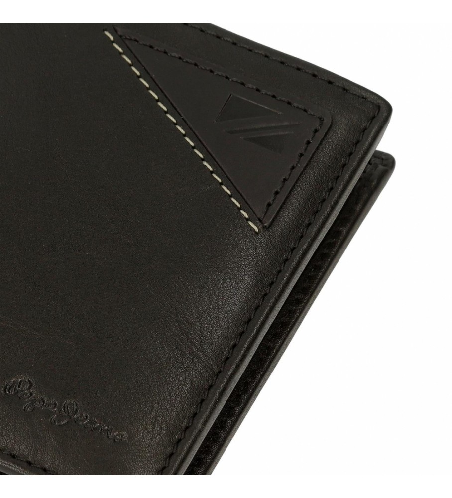 Carteira Pepe Jeans Stricking em couro preto