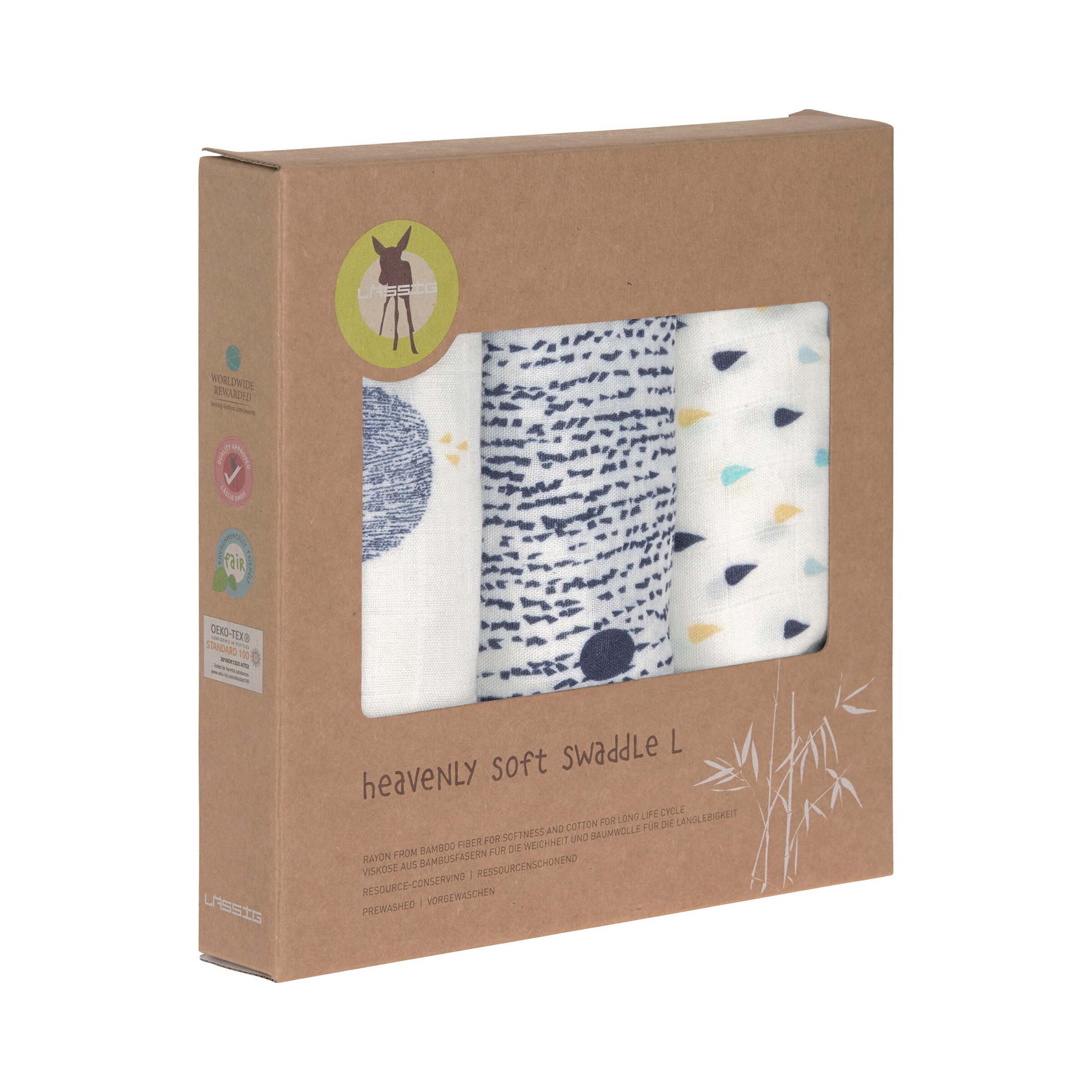 Lässig 3er-Pack Mullwindel Soft Swaddle L 80x80 cm blau Wal