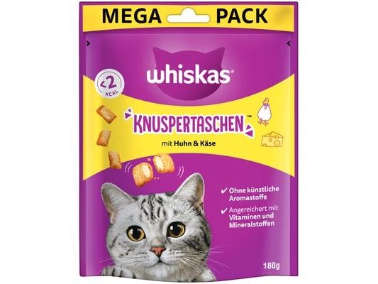 Whiskas Katzen-Snack Temptations Huhn und Käse, 180g Ergänzungsfuttermittel für Katzen