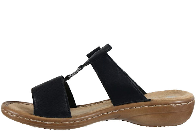 RIEKER SLIPPERS I MØRKEBLÅT TEKSTIL