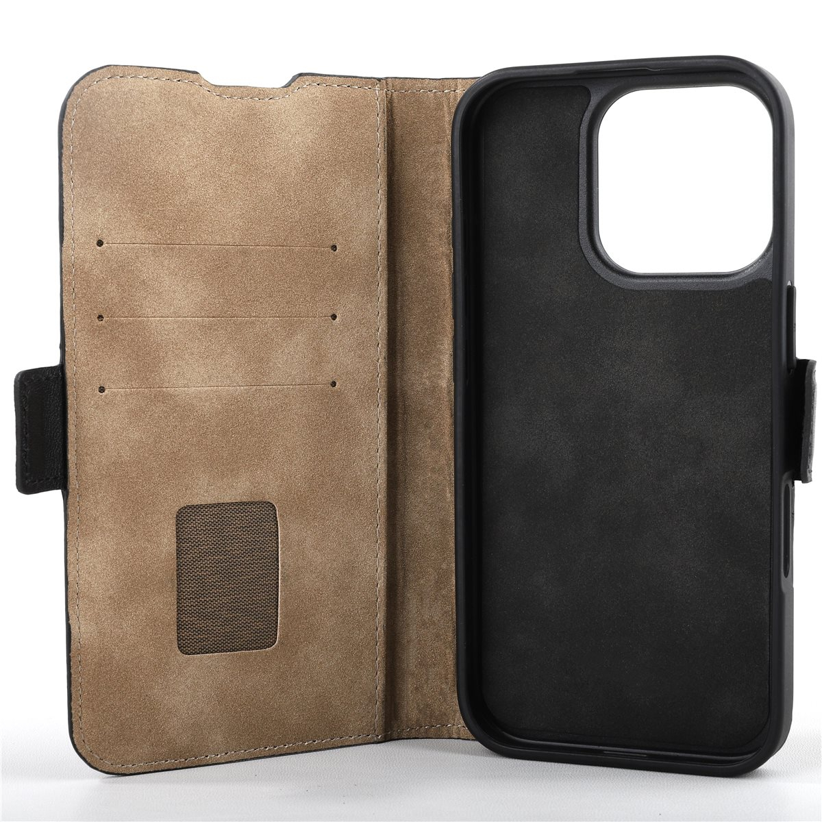iPhone 16 Pro Echtleder Tasche Flip Cover Hand Made (FABIOIP16PRO-01) - Schwarz