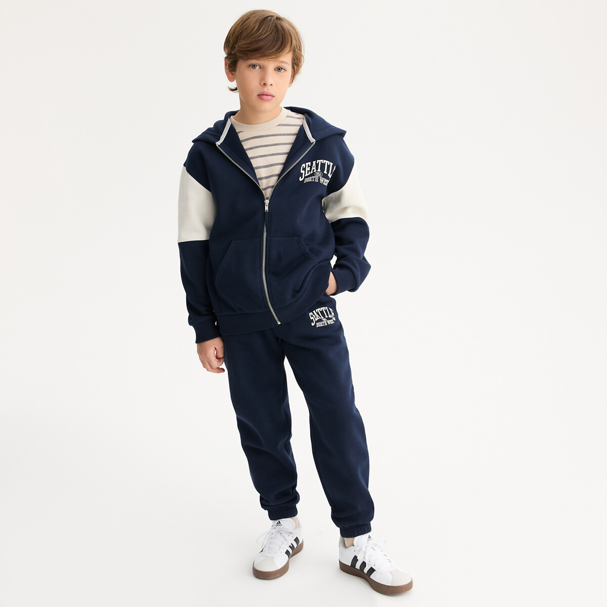 COLEÇÕES LA REDOUTE<br>Conjunto de moletom com capuz e calça de moletom mesclados