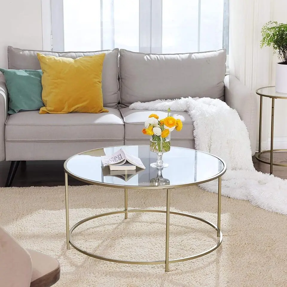 Parya Home - Ronde Salontafel - Metalen Frame - Koffietafel - Goud