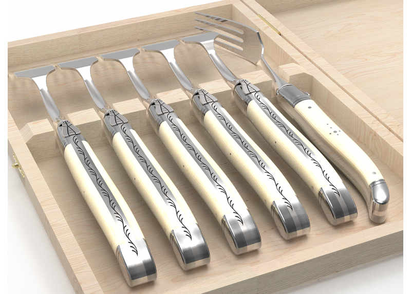 Service de 6 fourchettes Laguiole avec un manche en os de bovin et mitres en acier inoxydable