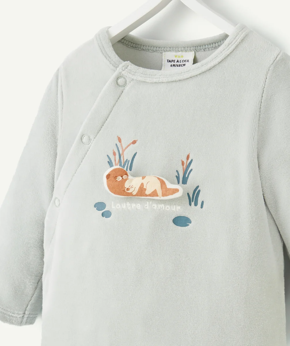DORS BIEN VELOURS EN COTON BIOLOGIQUE VERT MOTIF LOUTRE
