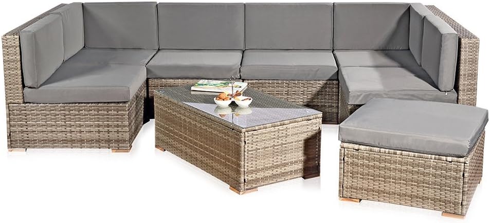 Melko Polyrattan Lounge XXL Sofa Garnitur Gartenmöbel Set Sitzgarnitur inklusive Kissen und Verbindungsclips