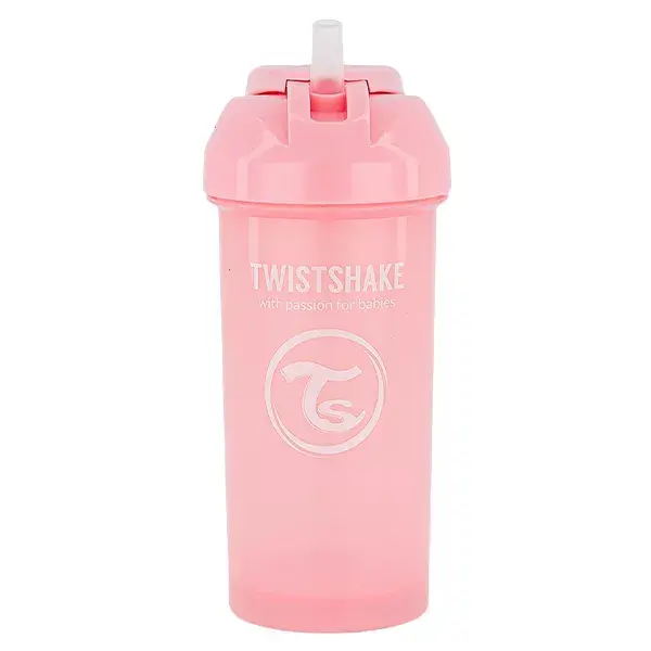 Copo Twistshake Rosa Pastel com Canudo +6m 360ml