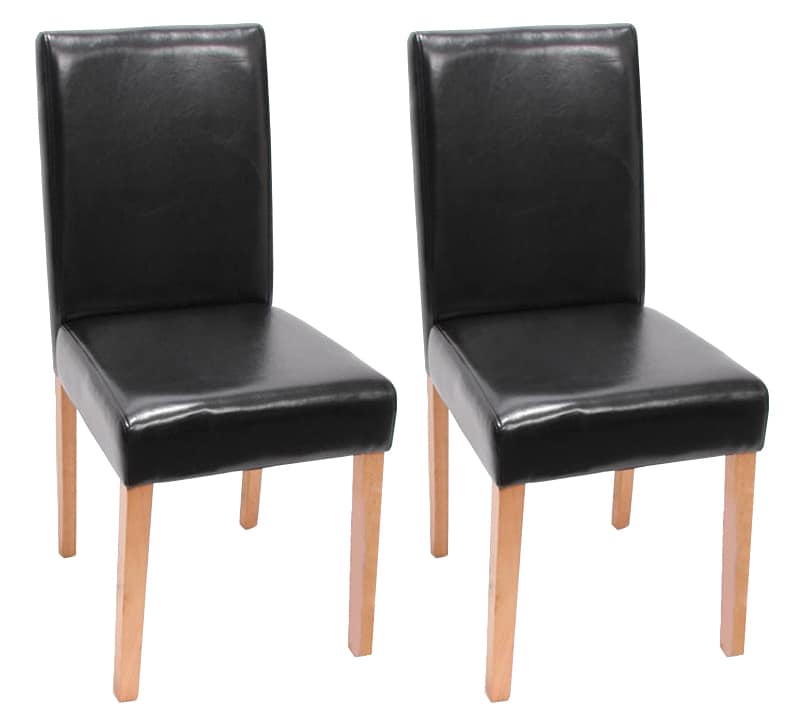 2er-Set Esszimmerstuhl Stuhl Küchenstuhl Littau ~ Leder, schwarz, helle Beine