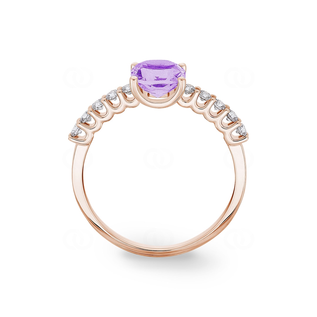Pavé Solitärring 750/18 K Roségold mit Amethyst & Diamanten 0.25 ct H/si