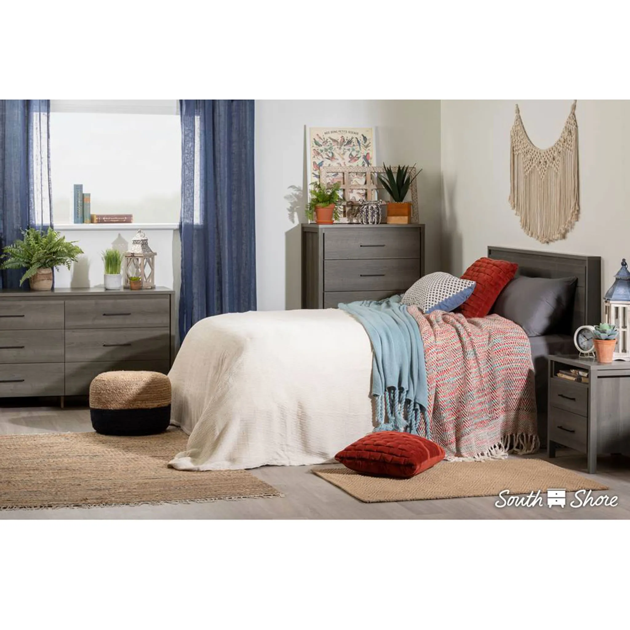 South Shore Bureau Double 6 Tiroirs Gravity - Érable Cendré