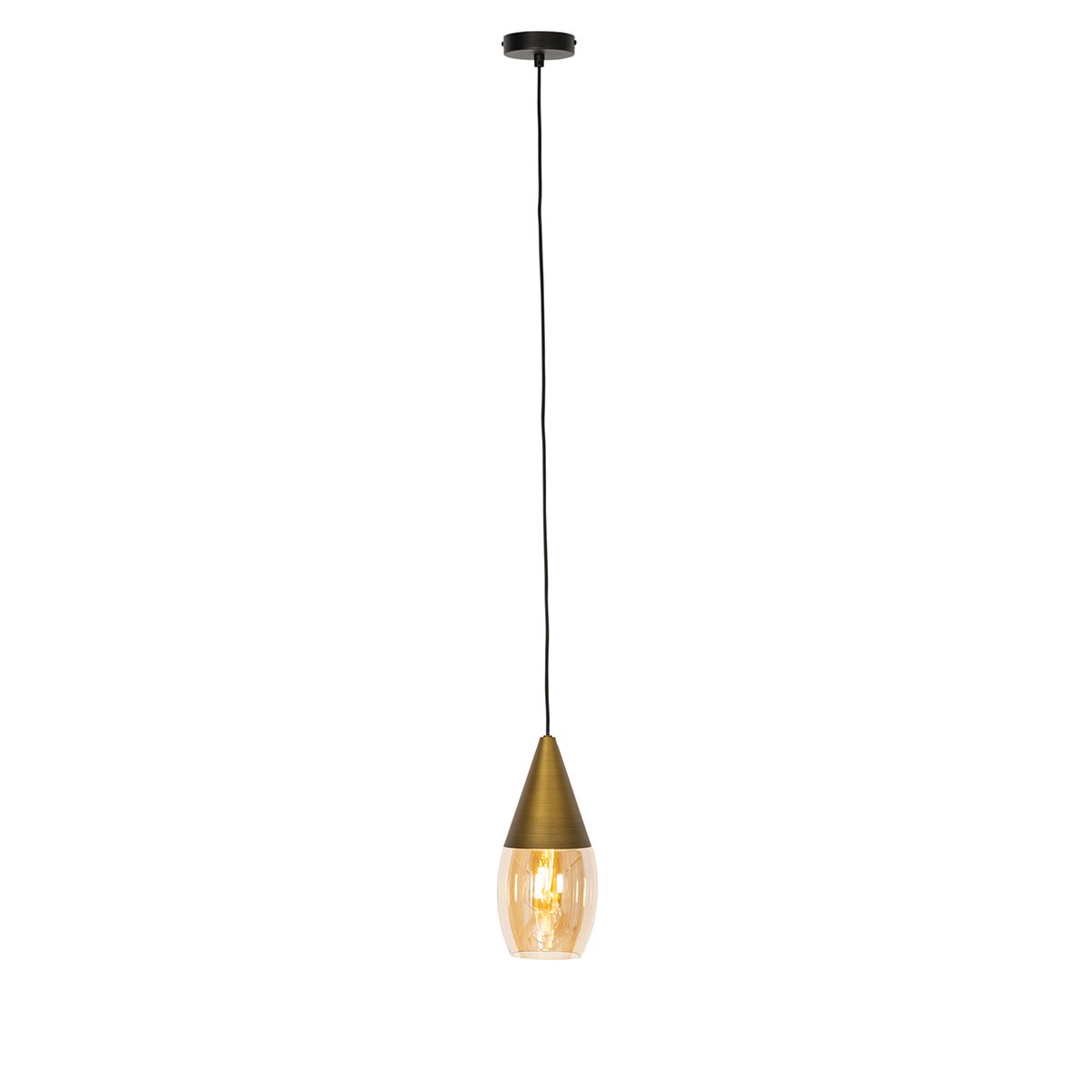 Moderne hanglamp goud met amber glas - Drop