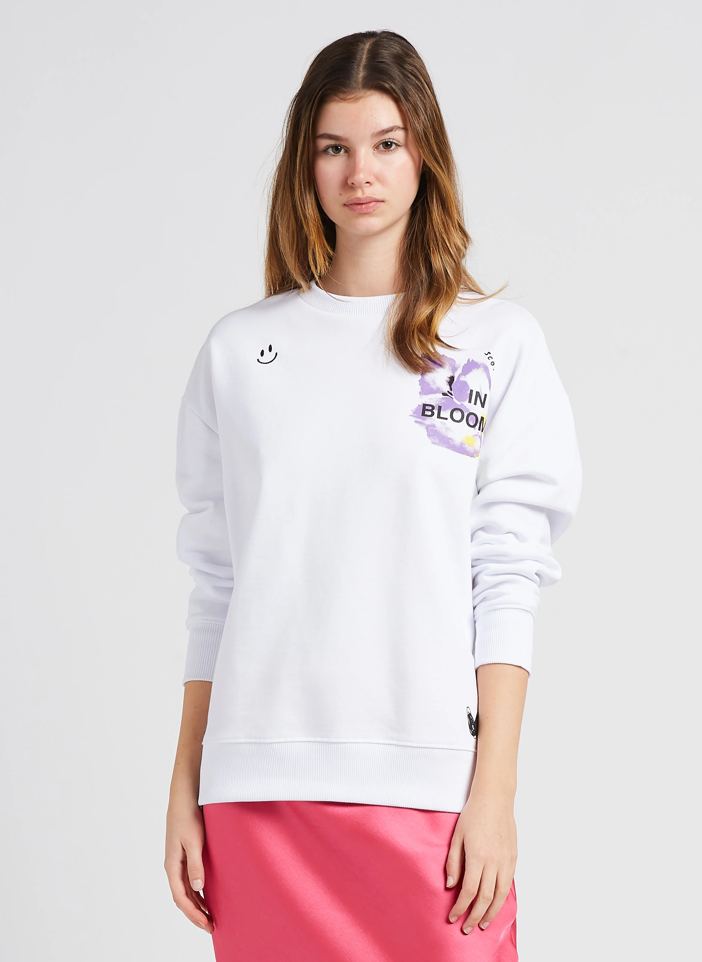 Sweat col rond sérigraphié en coton bio | Blanc