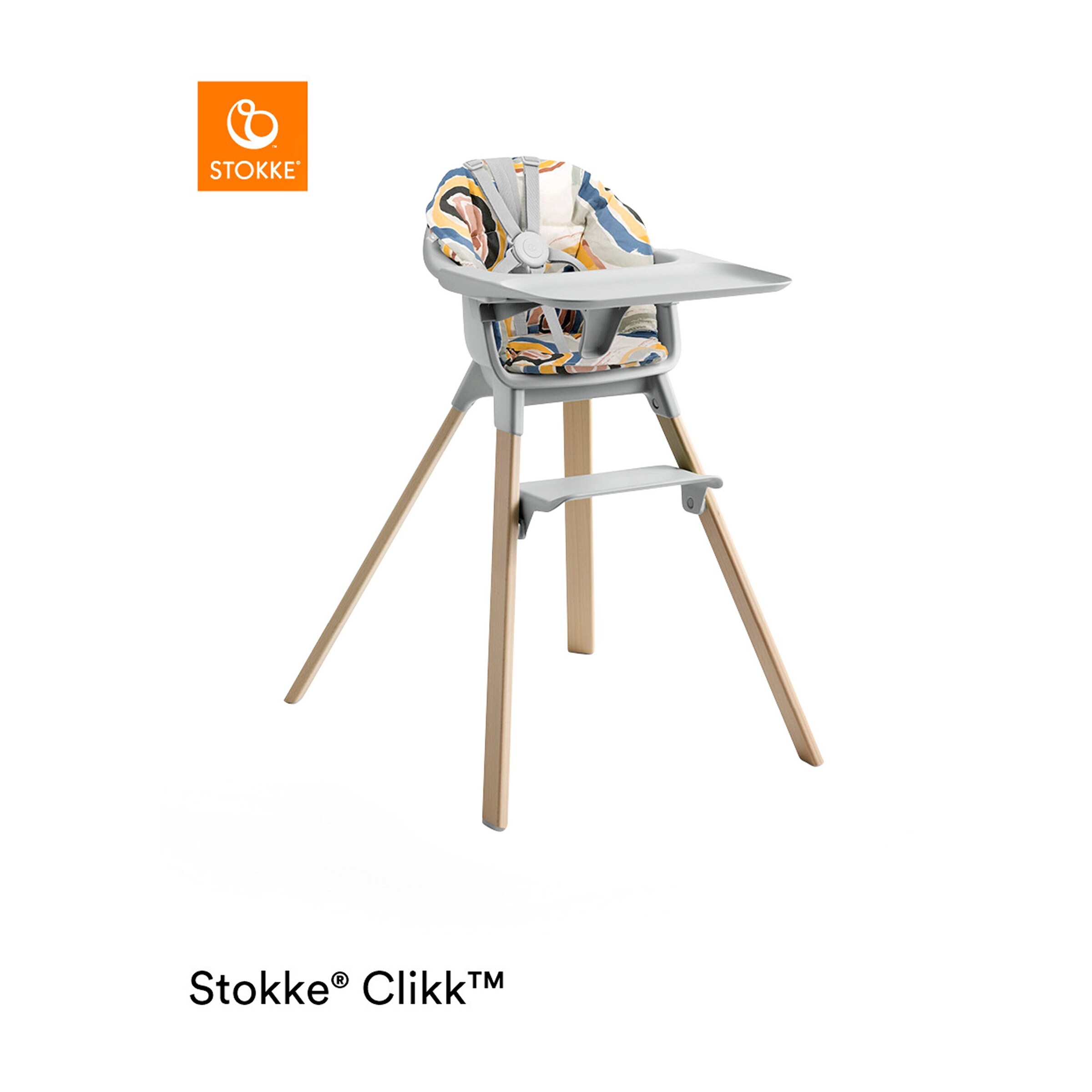 Stokke® - CLIKK™ Hochstuhl Bundle inkl. Sitzkissen Cloud Grey / Multi Circles