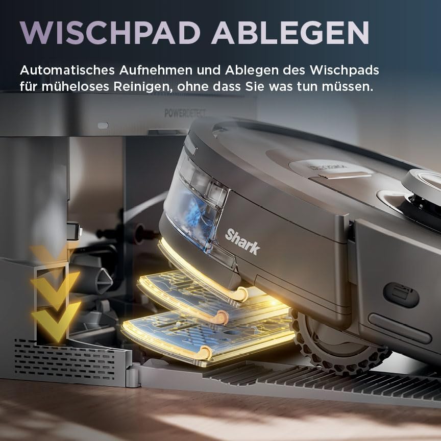 Shark PowerDetect 2-in-1 Saugroboter & Wischroboter, NeverTouch Pro 60-Tage-Selbstentleerung, selbständiges Nachfüllen, 3D-/ LiDAR-Navigation, NeverStuck, App-Steuerung, Schwarz RV2800YEEU