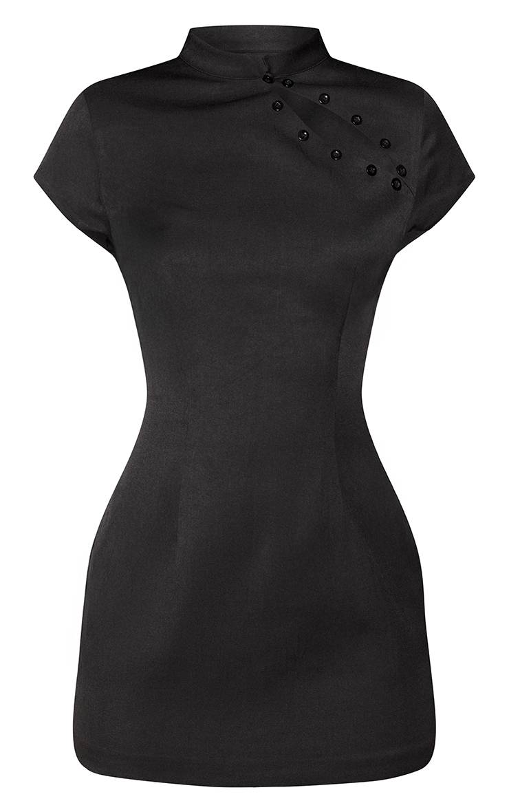 Noir Robe Moulante Tissée Asymétrique À Détail Bouton Et Découpe