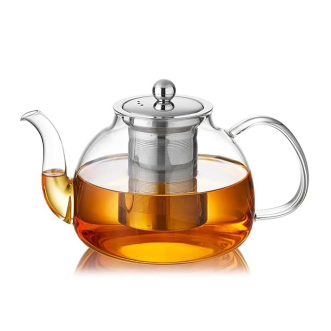 (700ml) Glas Tee Kanne mit Filter Sieb Teebereiter Karaffe Getränke Krug für Losen Tee - Transparent