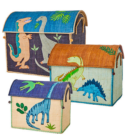 Rice Opbevaringskurve - Raffia - 3 stk. - Dinosaur
