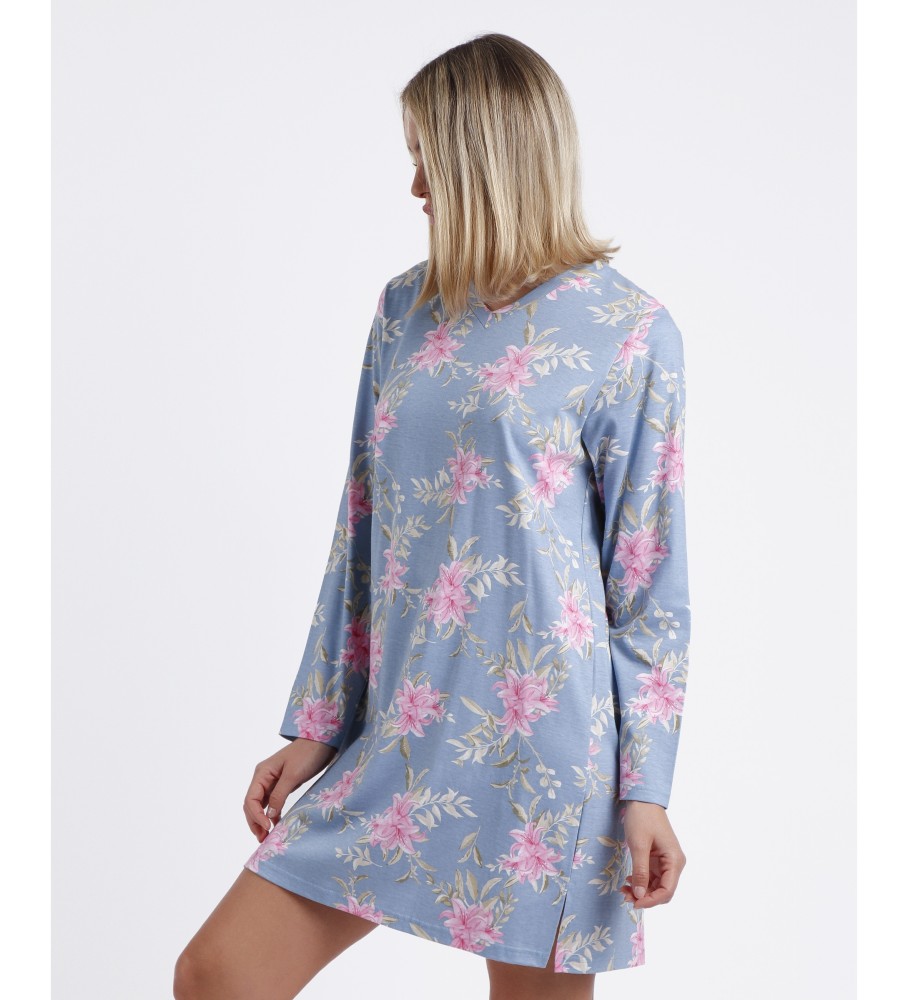 Camisa de manga comprida Admas com flores rosa e azul