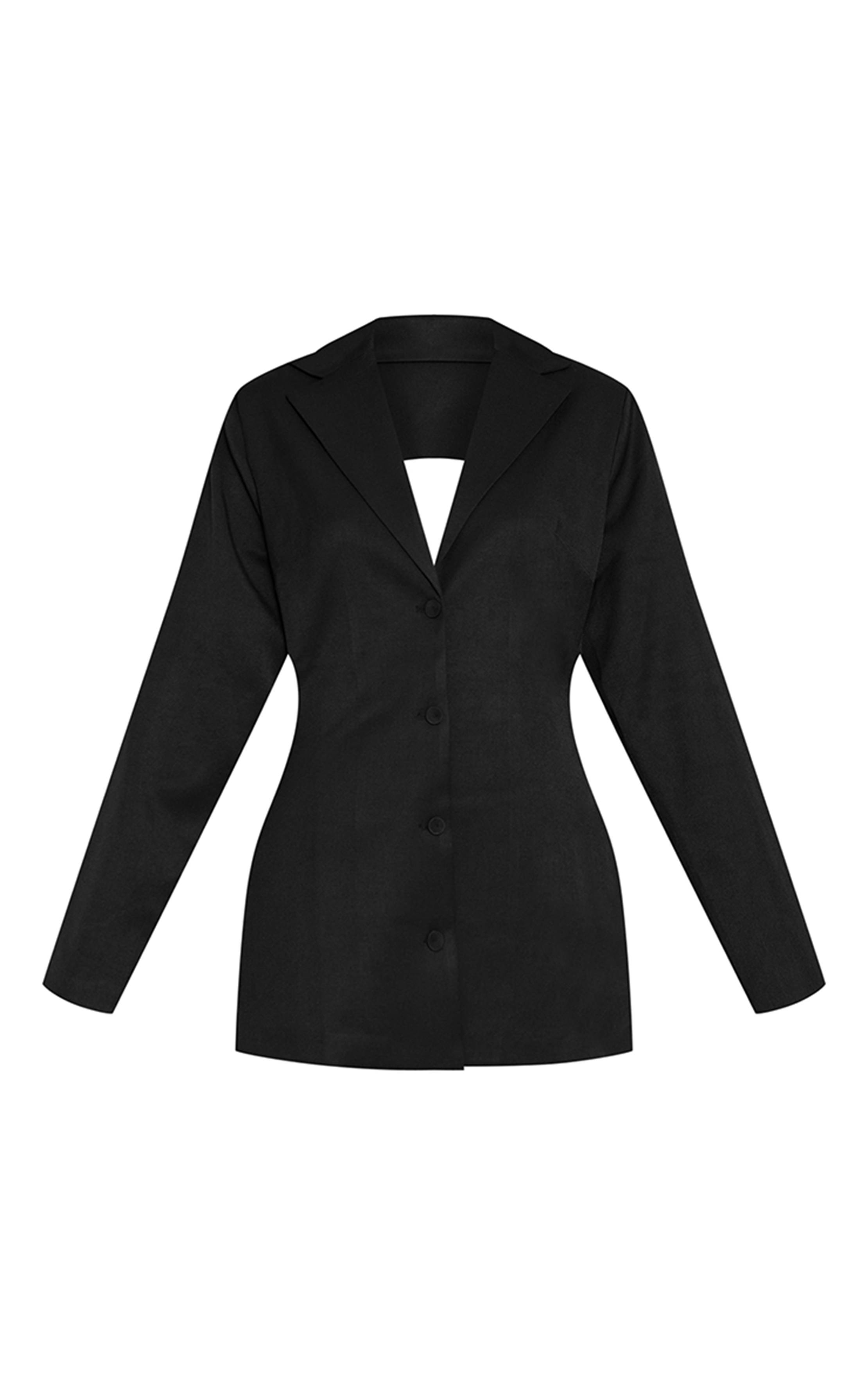 Noir Robe Blazer Dos Nu À Col Drapé En Tissu Tissé