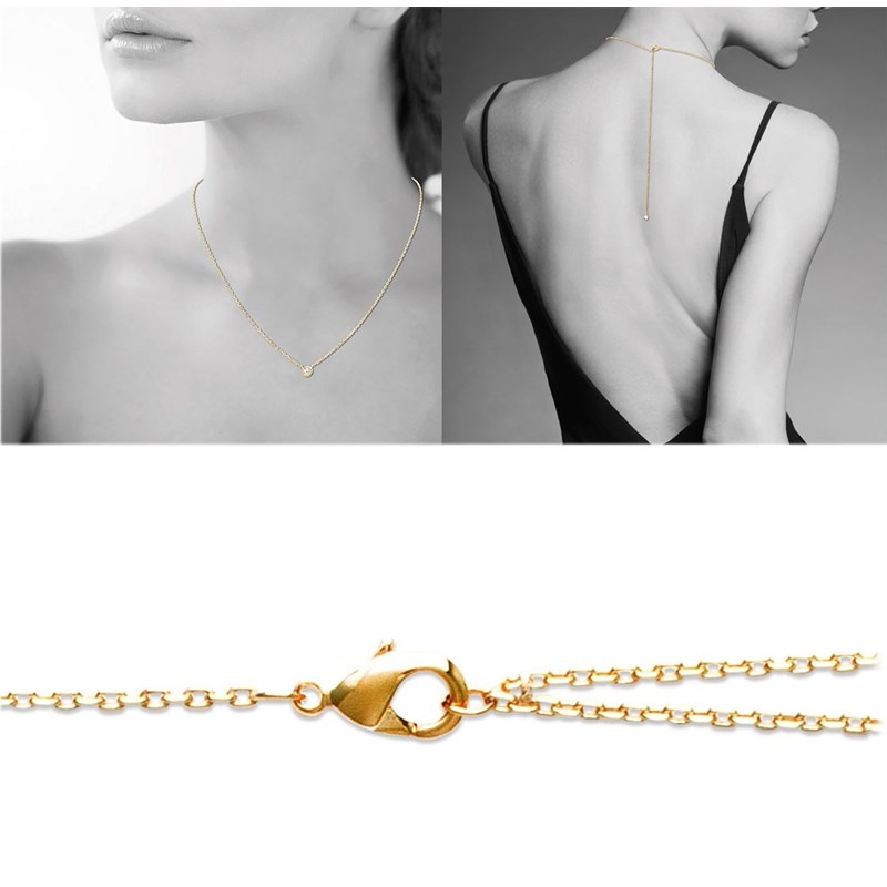 Collier Chaîne de dos oxyde de zirconium pendant clos Plaqué OR 750 3 microns