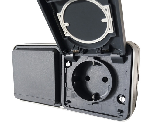 Berker 47753525 Dubbele veiligheidscontactdoos IP55 opbouw grijs/lichtgrijs-mat W.1 met klapdeksel horizontale montage