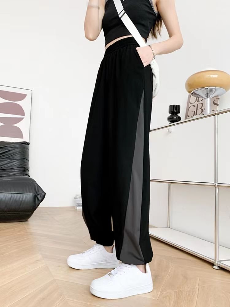 Sistyr - Elastische taille, tweekleurige rechte trainingsbroek