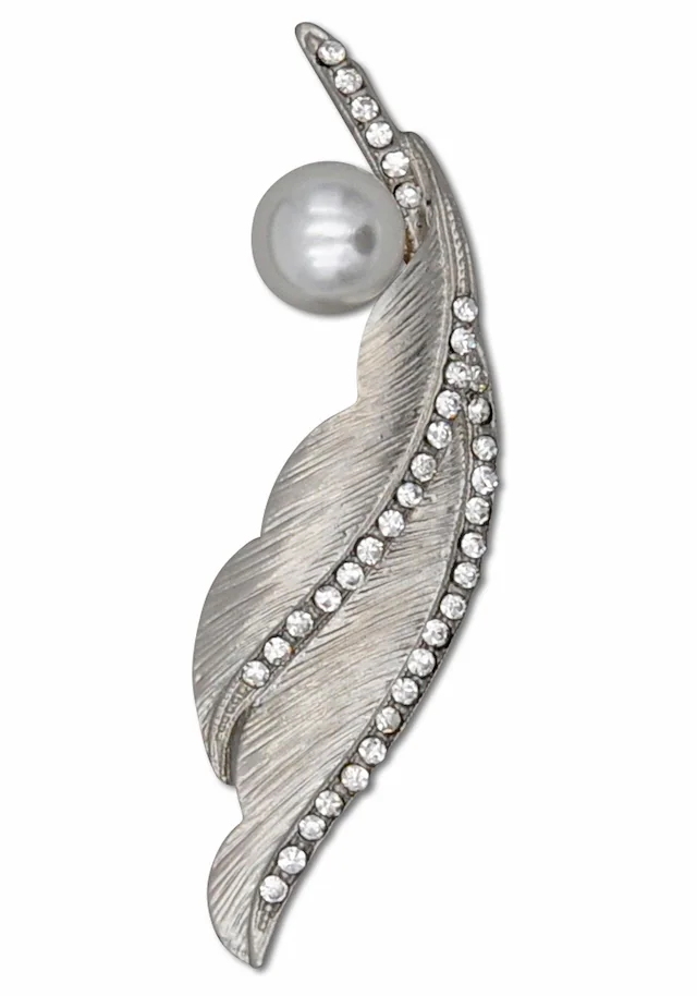 Firetti Brosche »Schmuck Geschenk Ansteckschmuck geschwungene Blattoptik mit Struktur« ()  mit Glassteinen - mit Kunststoffperle