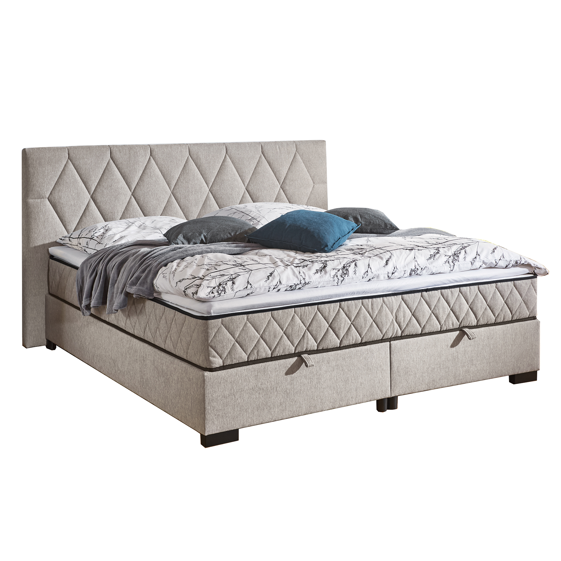Polsterbett - silber - mit Bettkasten - H2 - 180x200 cm