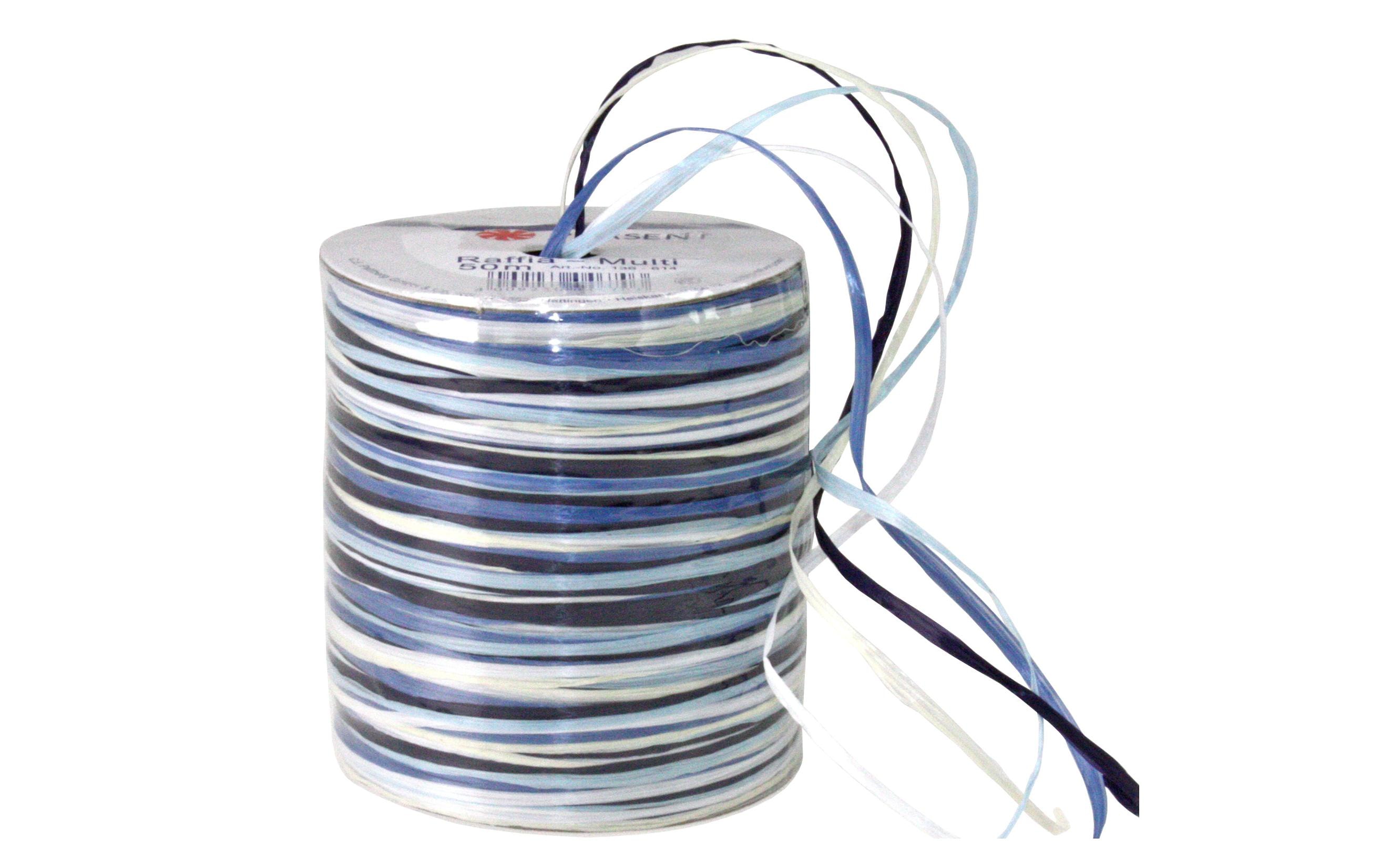 Geschenkband Raffia Multi 50 m, Blau-TöneBand für Geschenke