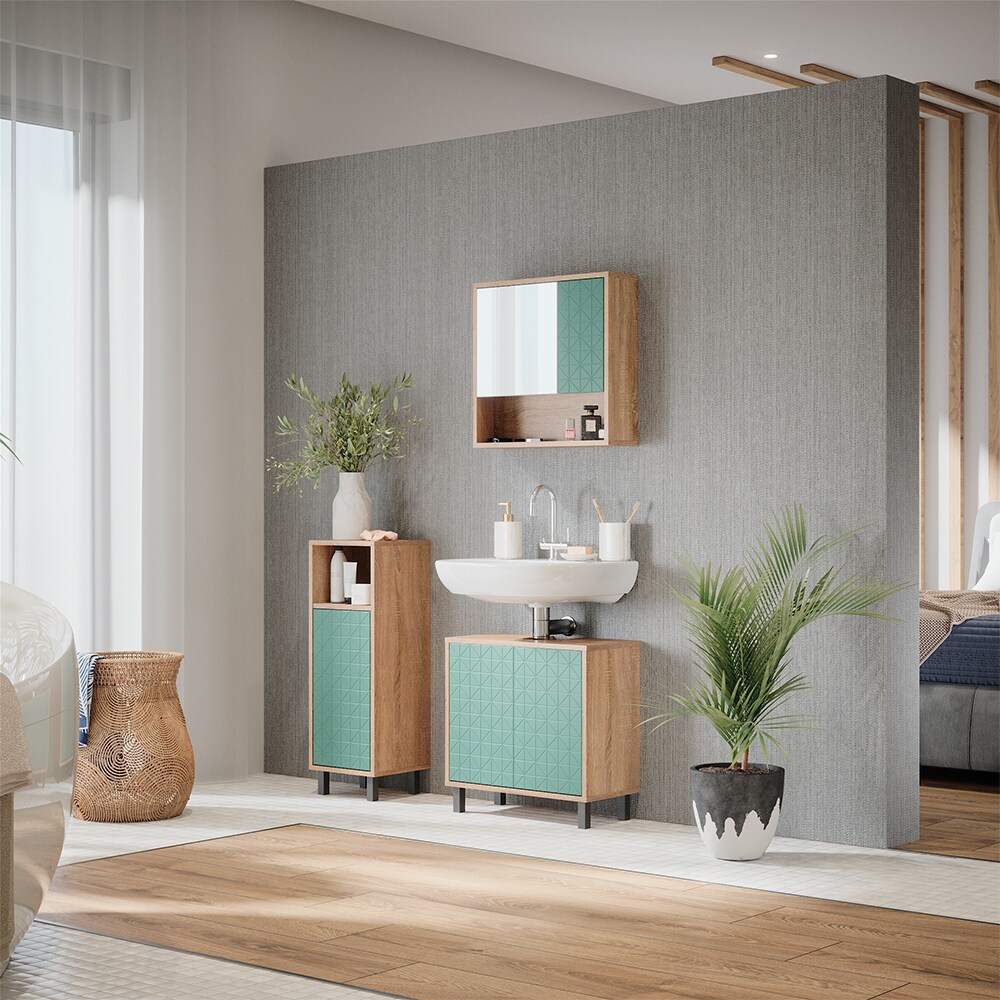 Vicco Badmöbel-Set Agasta sonoma, Badezimmerschränke 3D Optik